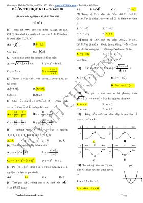 Đề ôn thi học kì 1  Toán 10